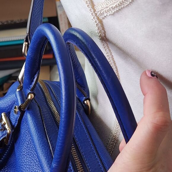 Michael Kors Blue Pebbled Leather Bedford Satchel - Picture 6 of 15